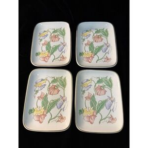 VTG Ben Rickert Porcelain Flowers Floral Tray Trinket Dish Signed Japan Set Of 4